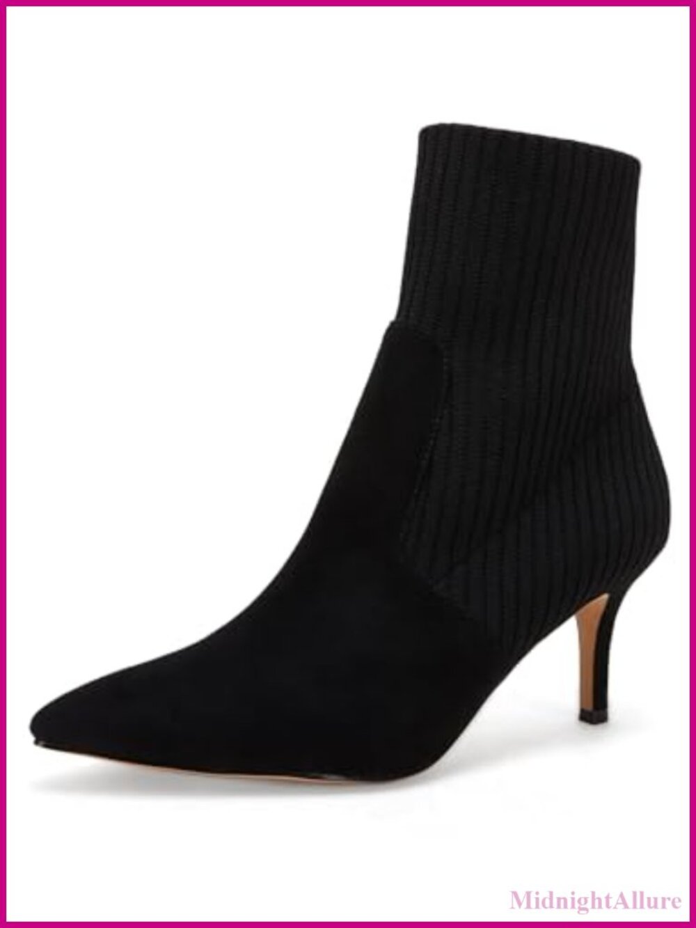 Pointed Toe Stiletto Kitten Heel Faux Suede Knit Sock Ankle Booties